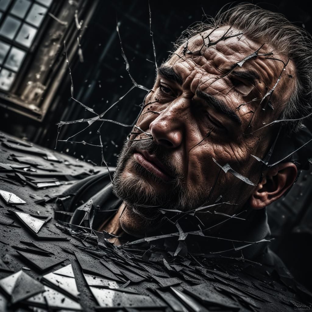 Shattered Person in Hyperrealistic Style