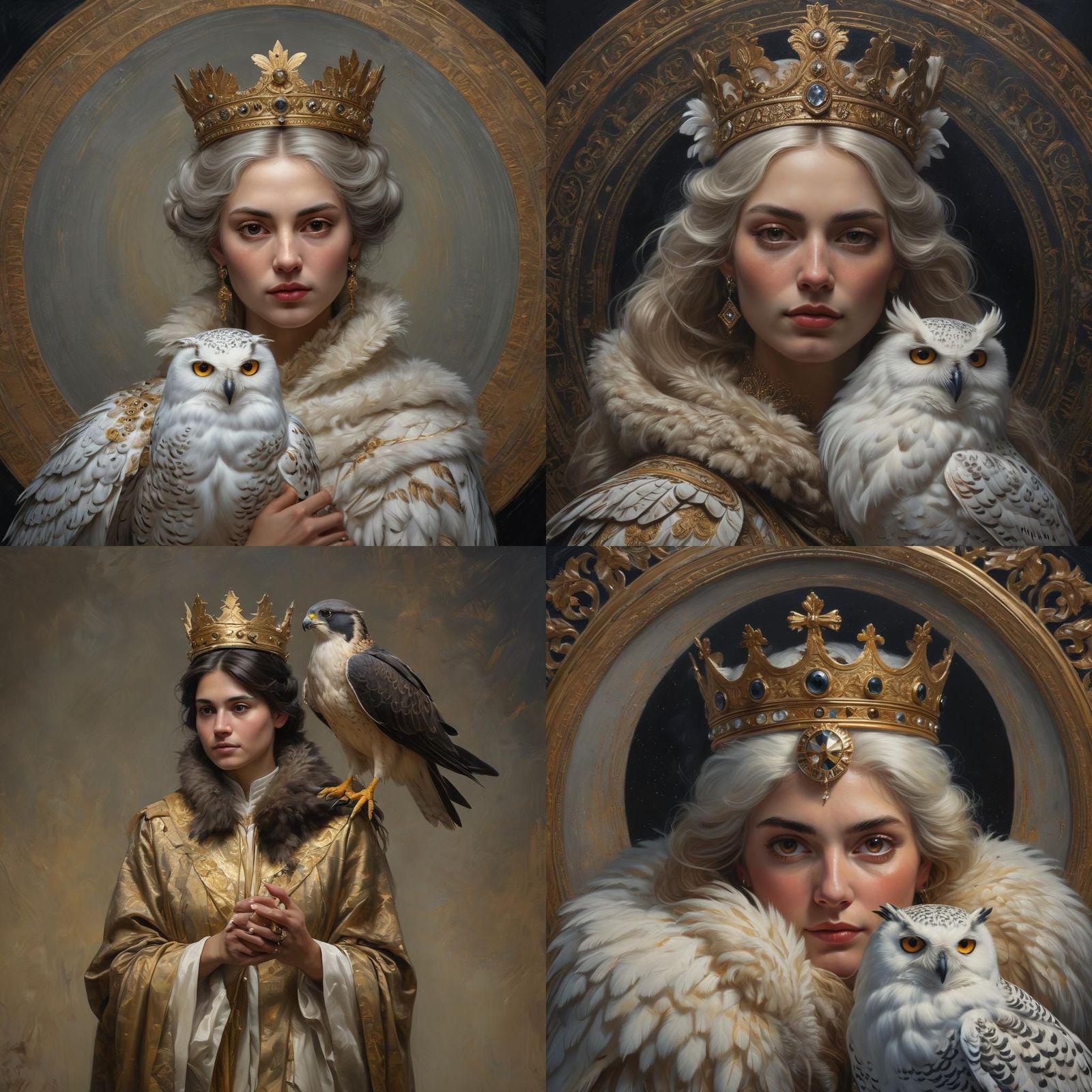 Crowned Woman with Snowy Owl, Oil Painting