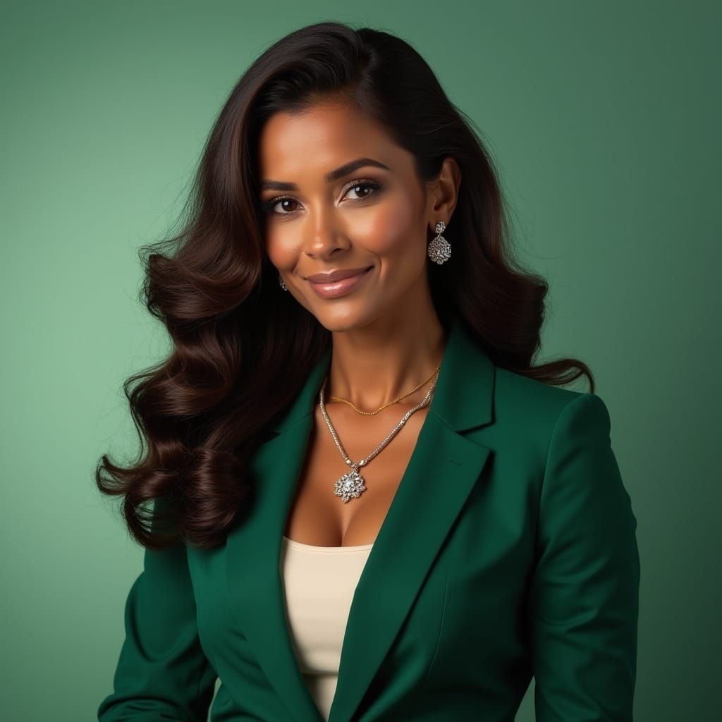 Elegant Woman in Green Suit: Professional Headshot