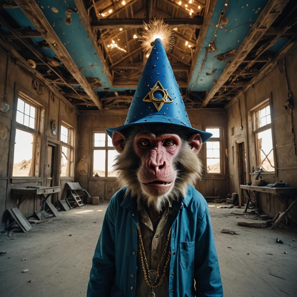 Sinister Baboon Wizard in Abandoned Building