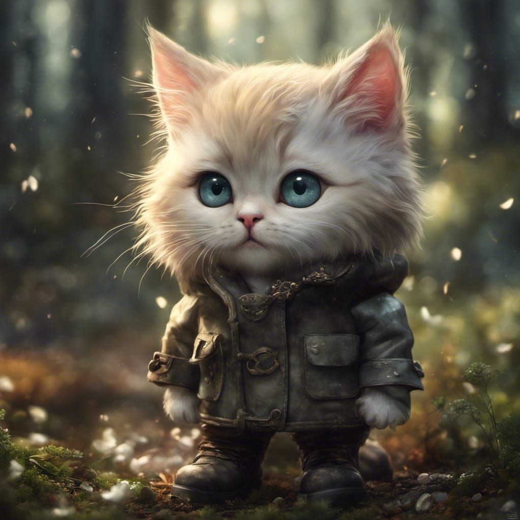 Chibi Kitten in Boots in Detailed Forest