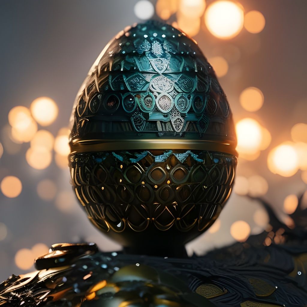 Dramatic Black Dragon Egg with Gold Details