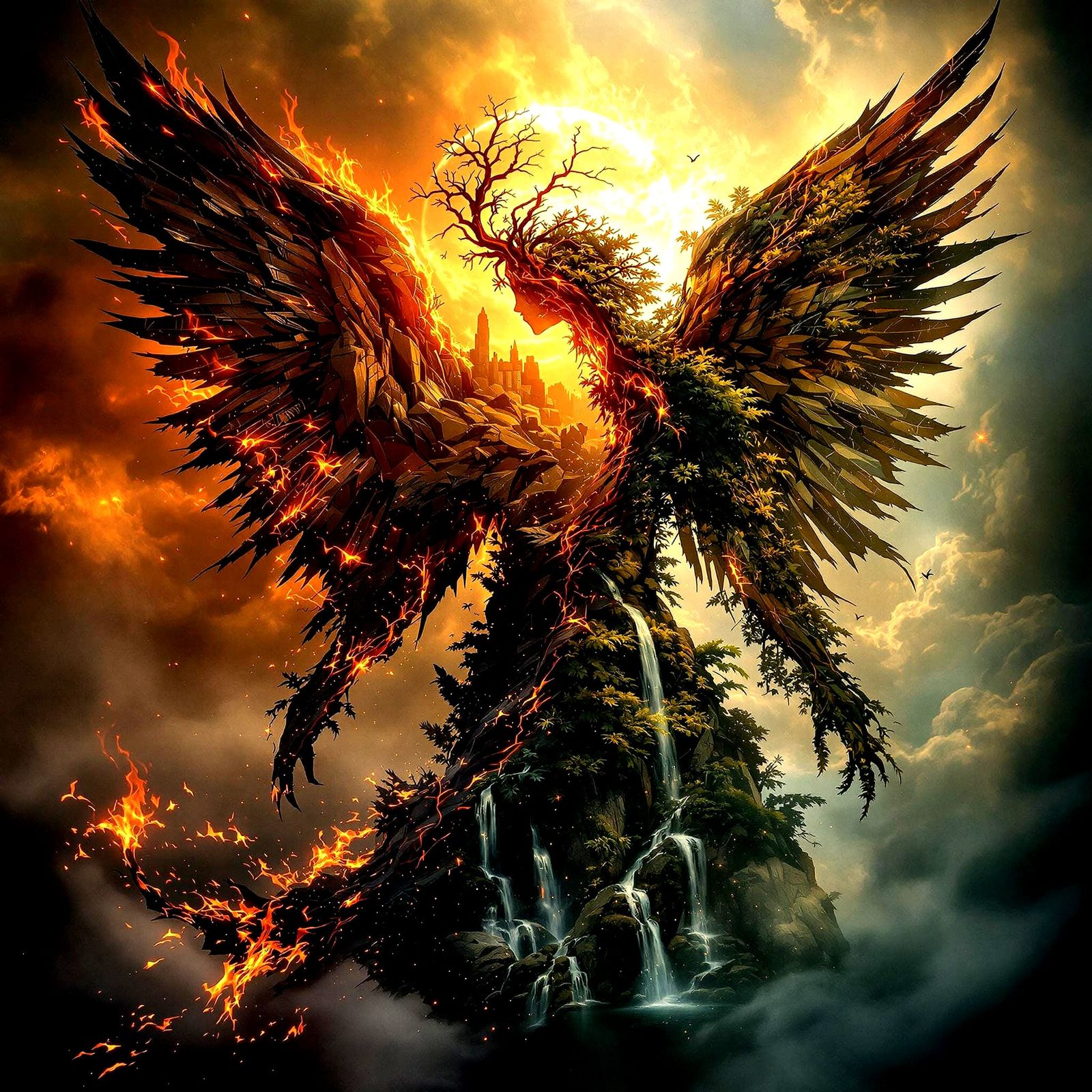 Double Exposure Angel Collage in Vibrant Fantasy Style