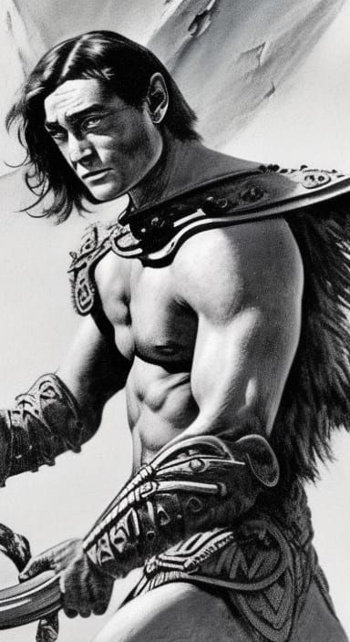 Heroic Kantos Kan in Armor, Frazetta Style