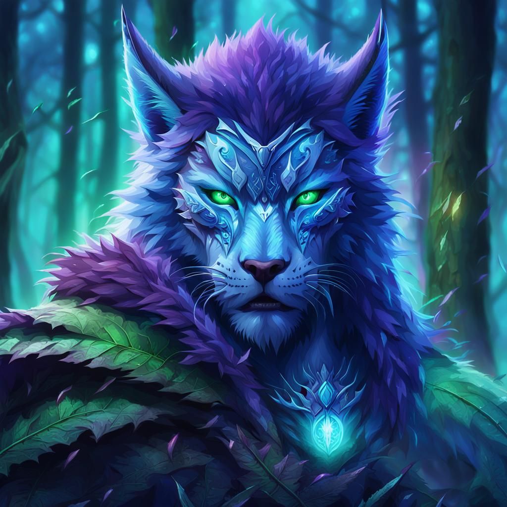 Warrior Therian in Misty Forest: Fauvist Digital Art