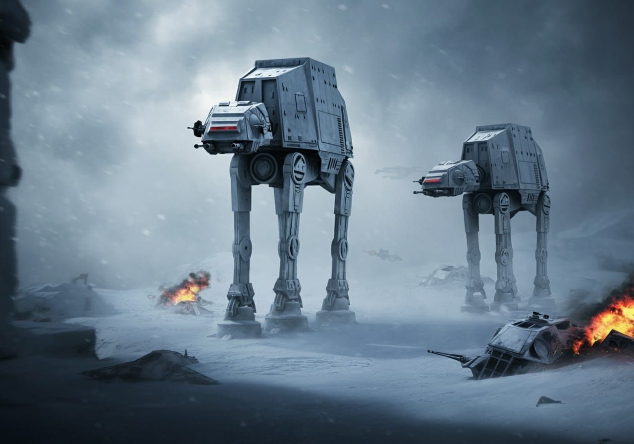 Menacing Imperial AT-ATs March Through Hoth's Treacherous La...
