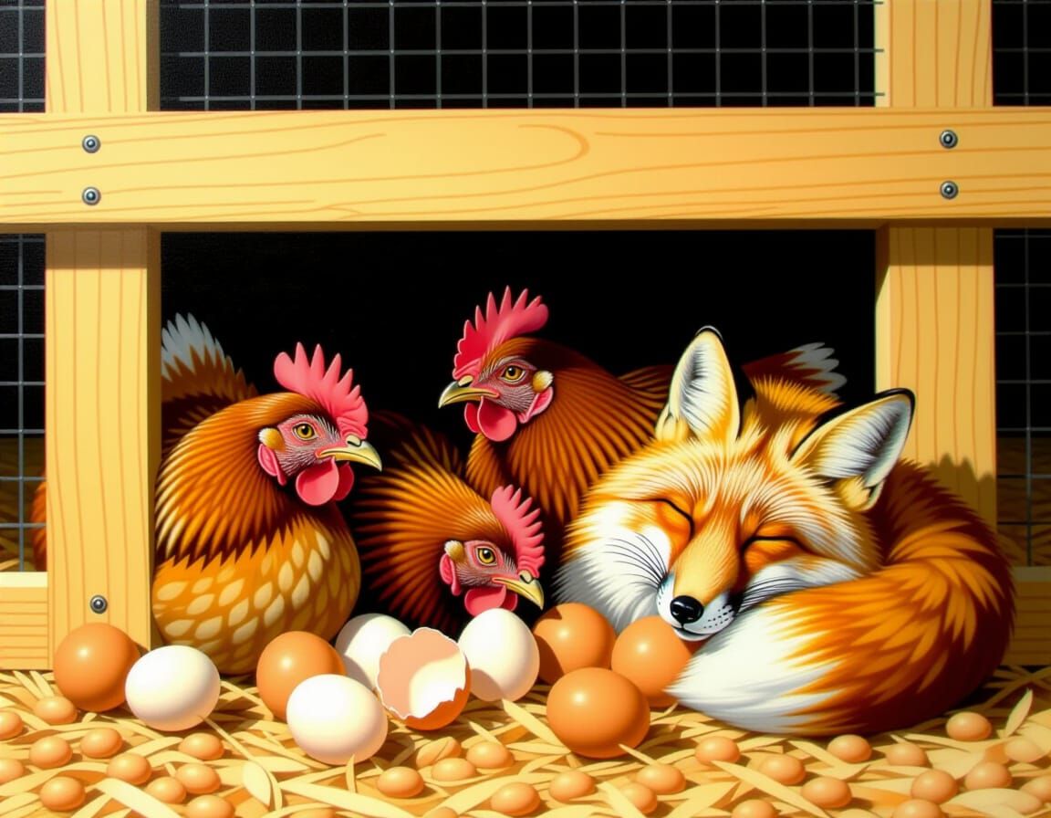 Fox Sleeping Soundly in a Henhouse of Eggs