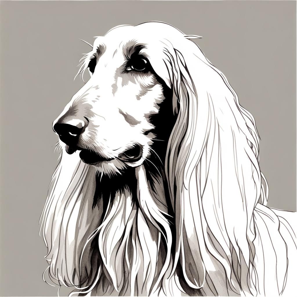 Elegant Afghan Hound Line Art