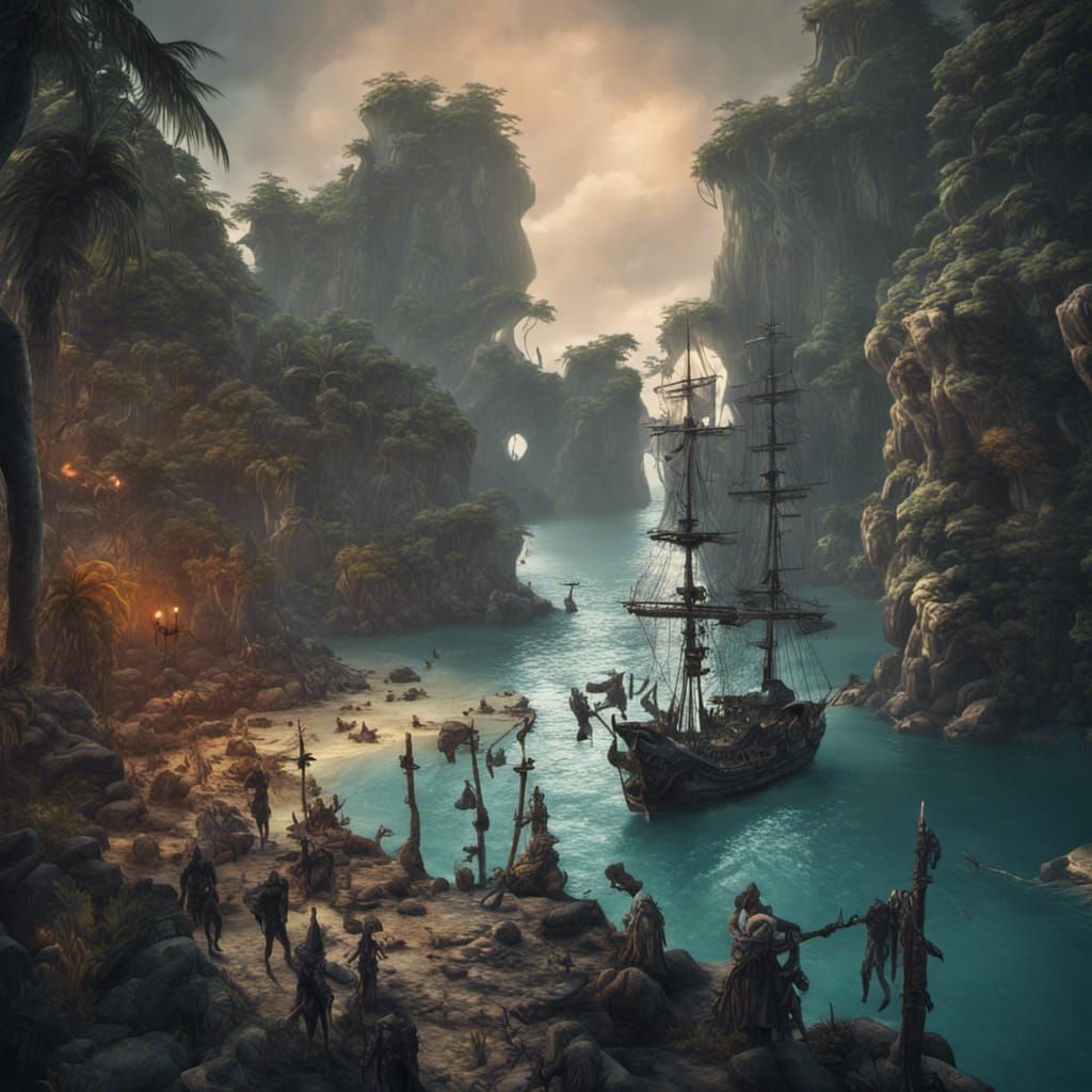 Pirate's Cove: Skeleton Army in Detailed Matte Painting