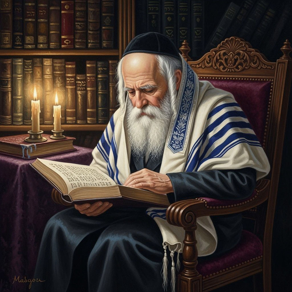 Elderly Jewish Man Studying by Candlelight