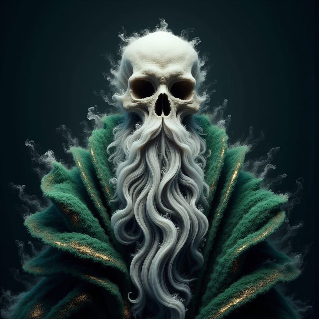 A Wise, White Skull in Emerald Kilt, Inspired by Scottish Fo...