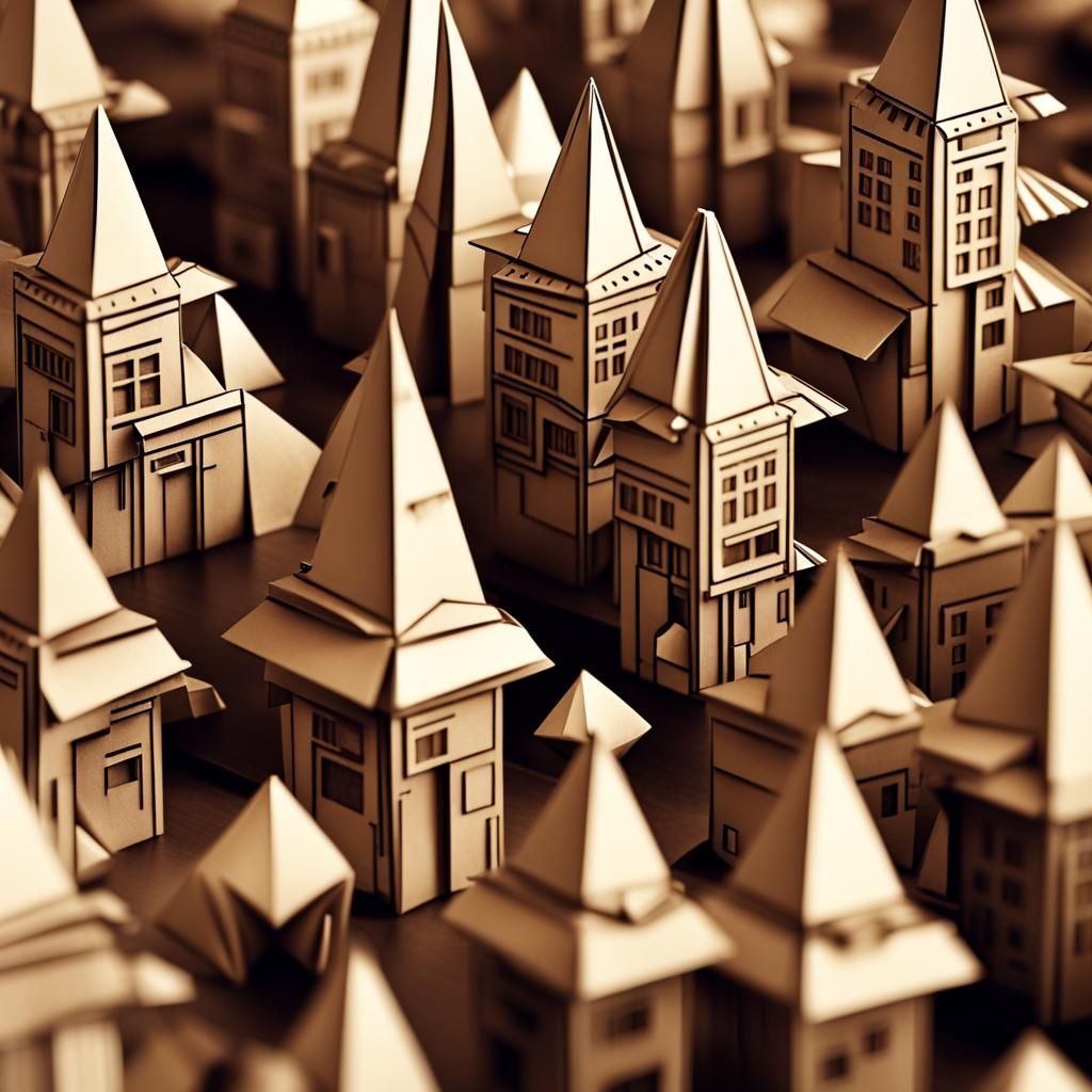 Steampunk City in Origami Papercraft Style