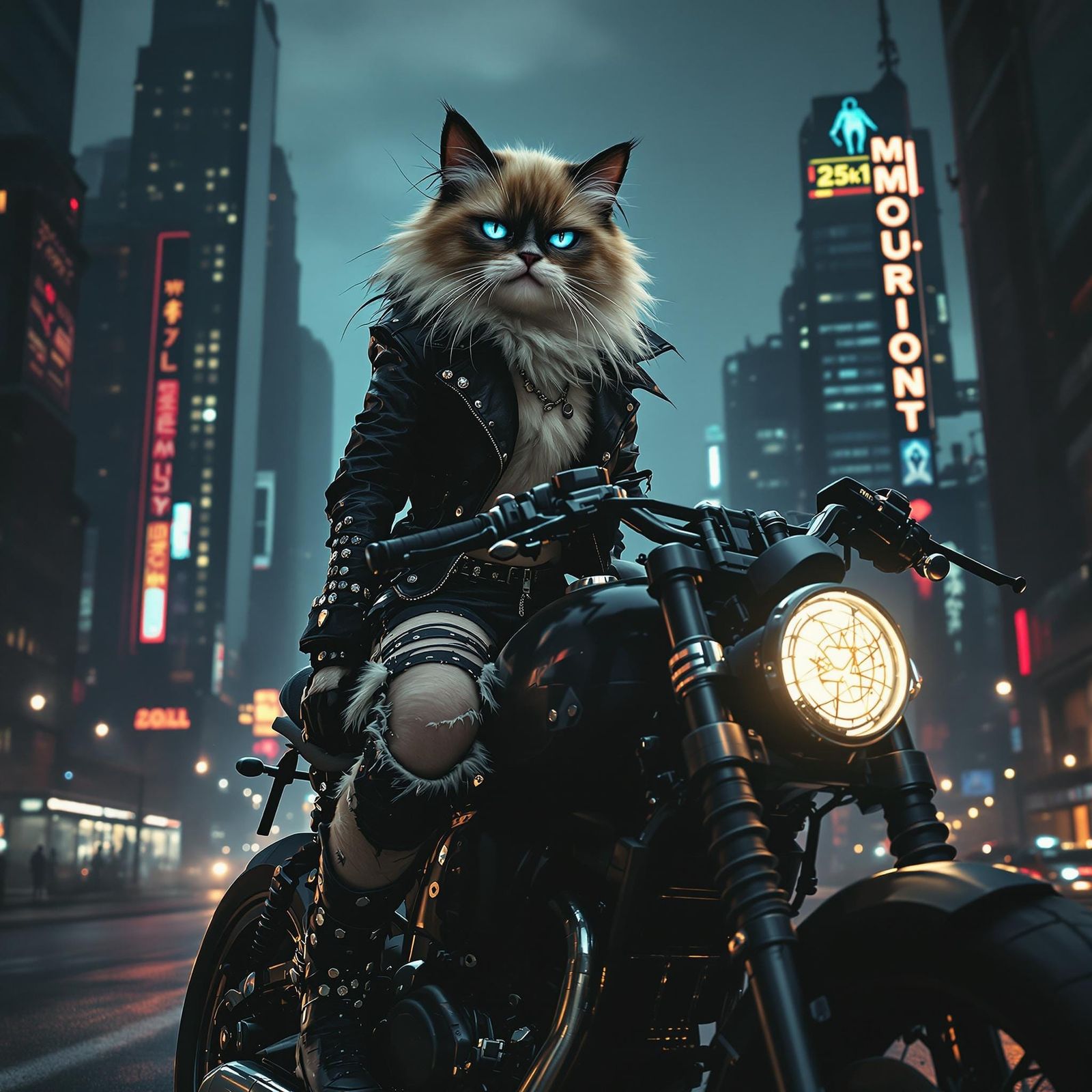 Mischief-Loving Ragdoll Cat Rides Edgy Motorcycle Through Ci...