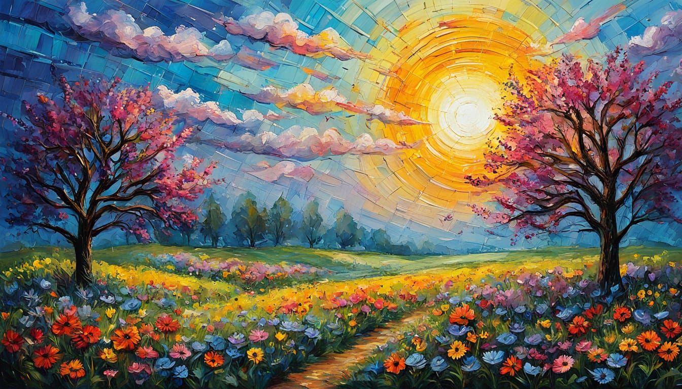 Spring Awakening in Vibrant Neo-Impressionist Style