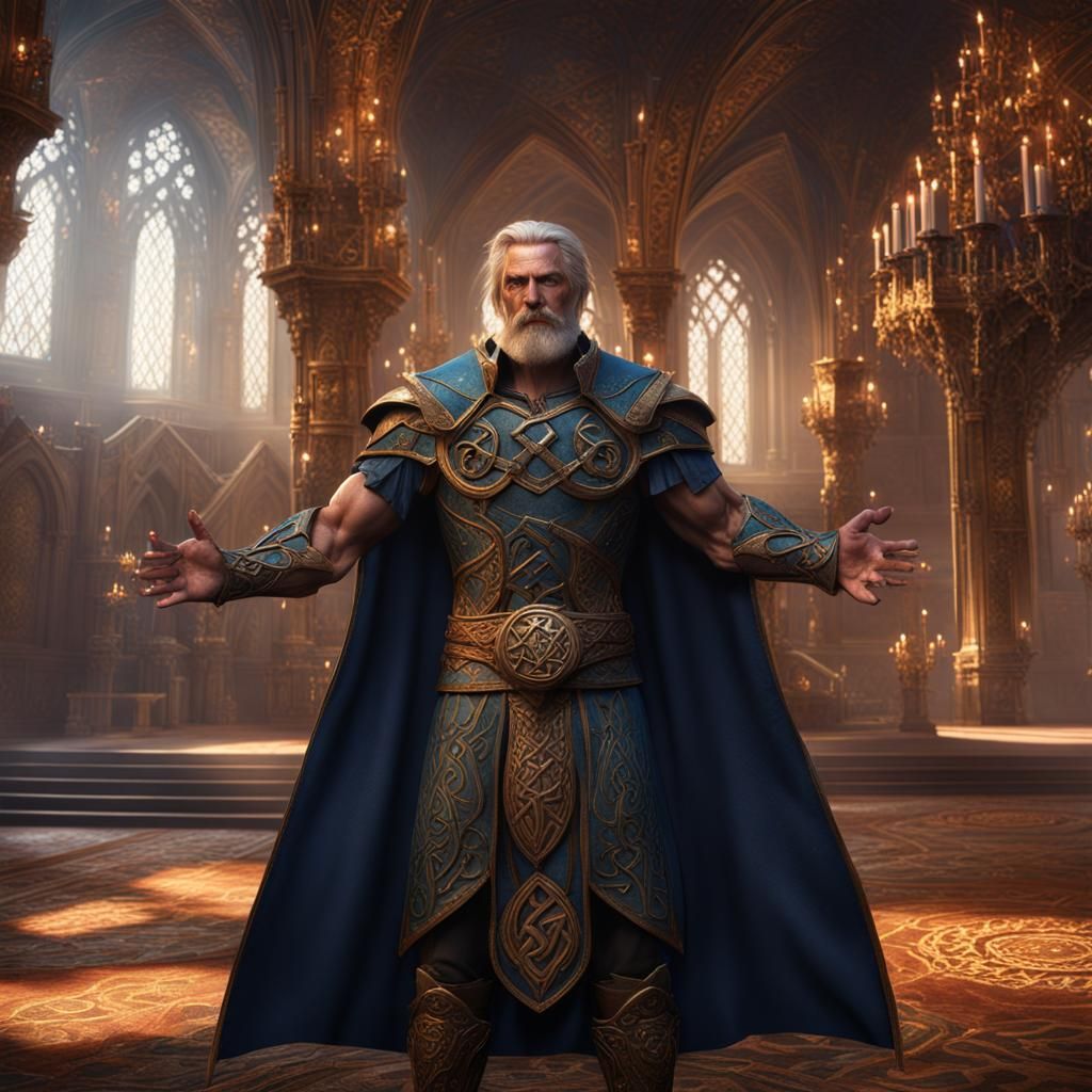 Celtic Lord in Castle Ballroom, Detailed Digital Art