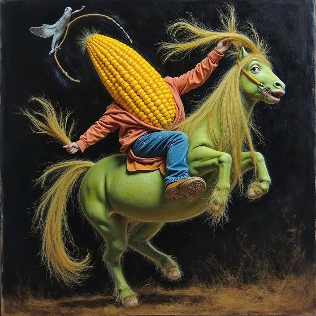 Aunt Corn Action Painting in Cubist Comic Style
