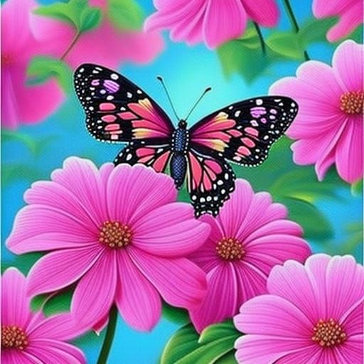 Pink Flowers and Butterfly Diamond Painting Design