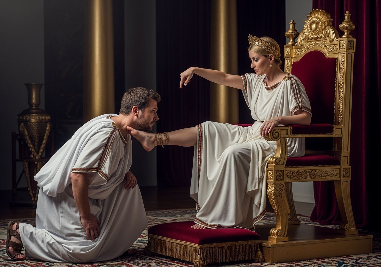 Empress Disdains Kneeling Senator in Roman Court
