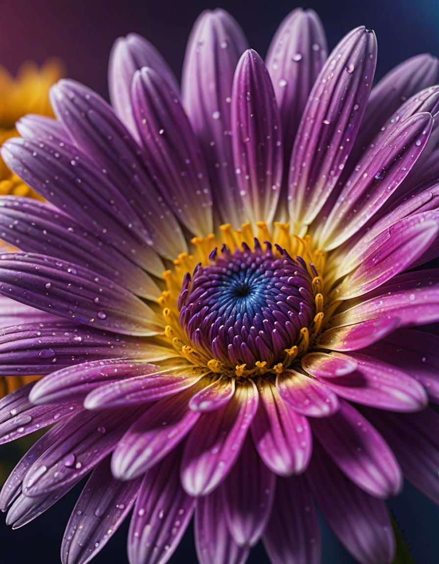 Vibrant Daisy Macro Shot in Splash Art Style