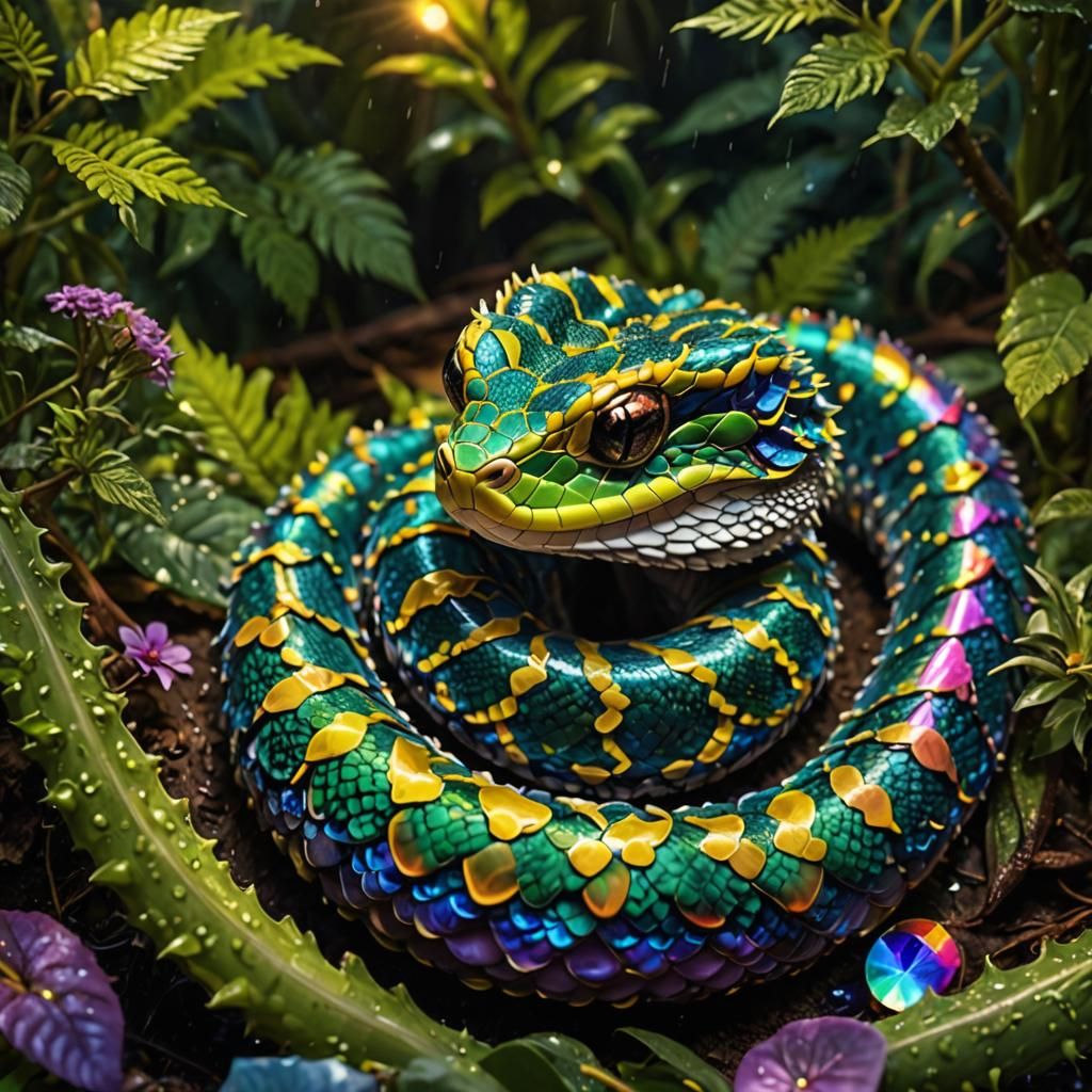 Rainbow Scaled Viper in a Mystical Storm