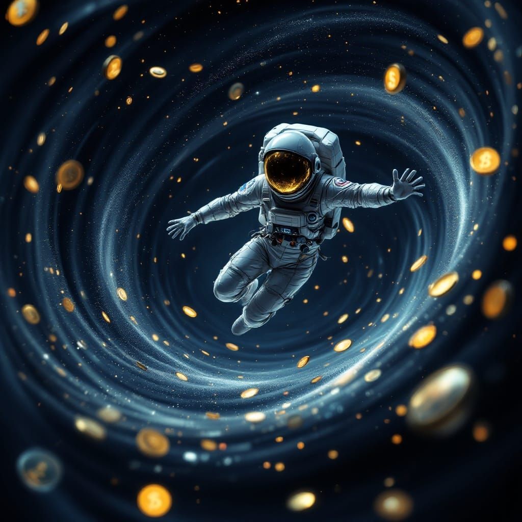 Futuristic Astronaut Surrounded by Cryptocurrency in Cosmic ...