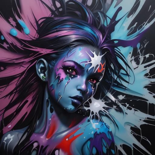 Graffiti Art of a Dark Fairy in Street Art Style