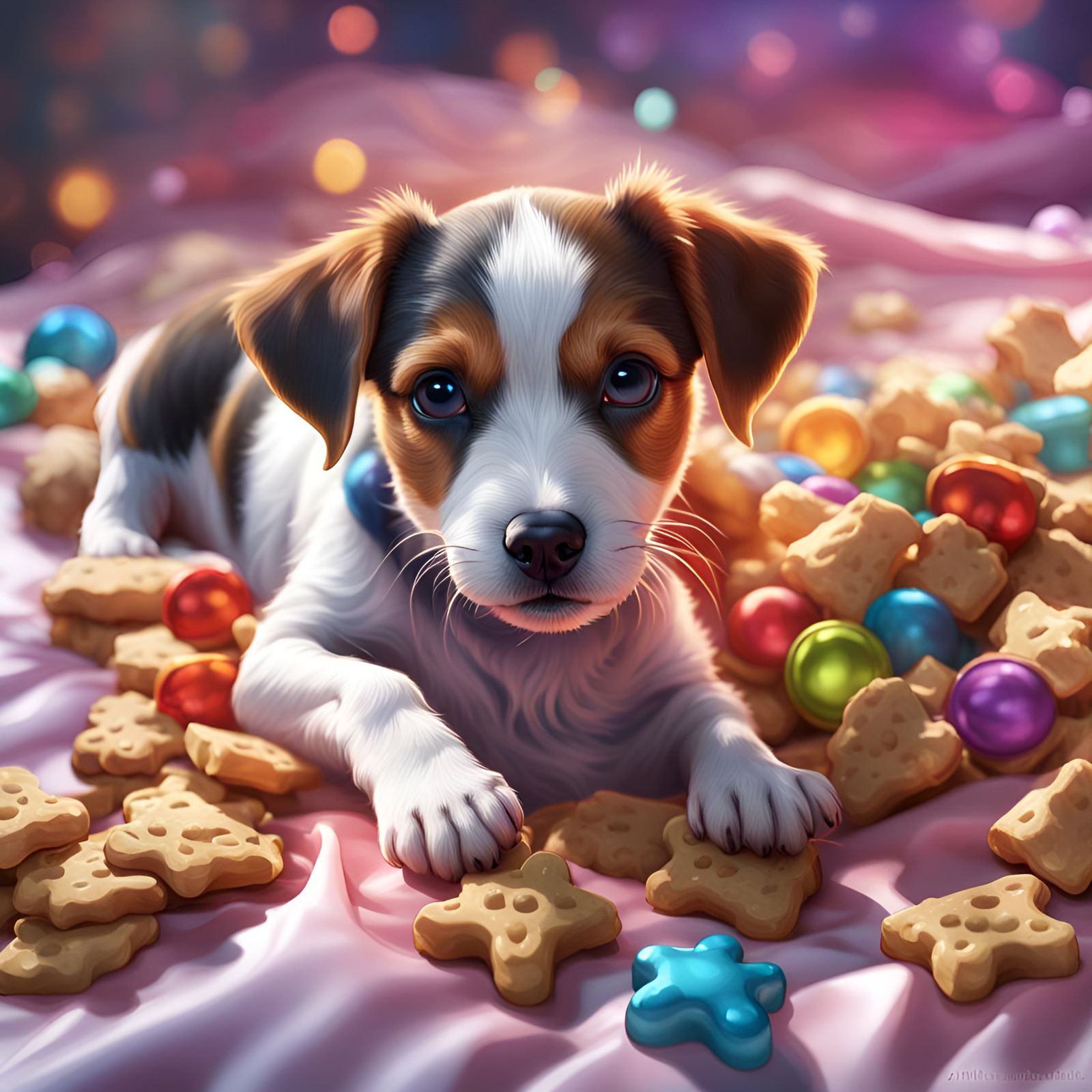 Jack Russell Puppy Portrait in Hyperdetailed Splash Art