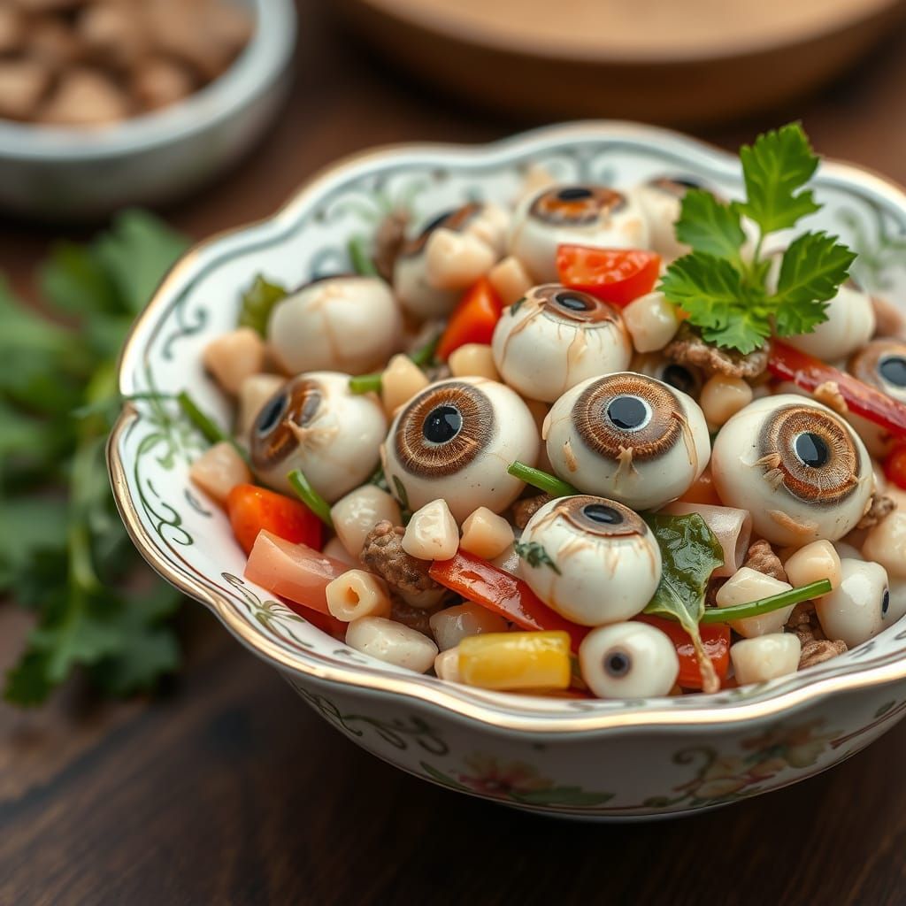 Extreme Close-Up of Fermented Frog Eyeball Salad