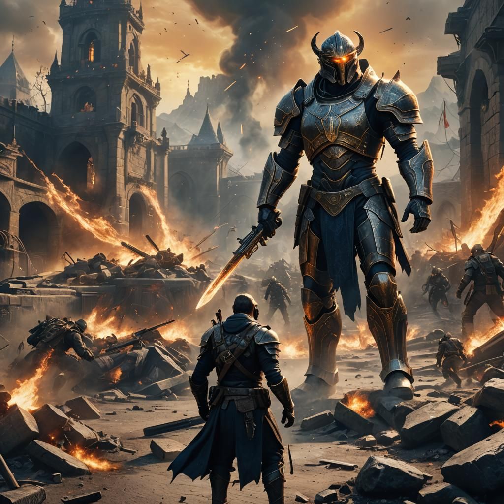 Fantasy Warrior in a Modern Battlefield