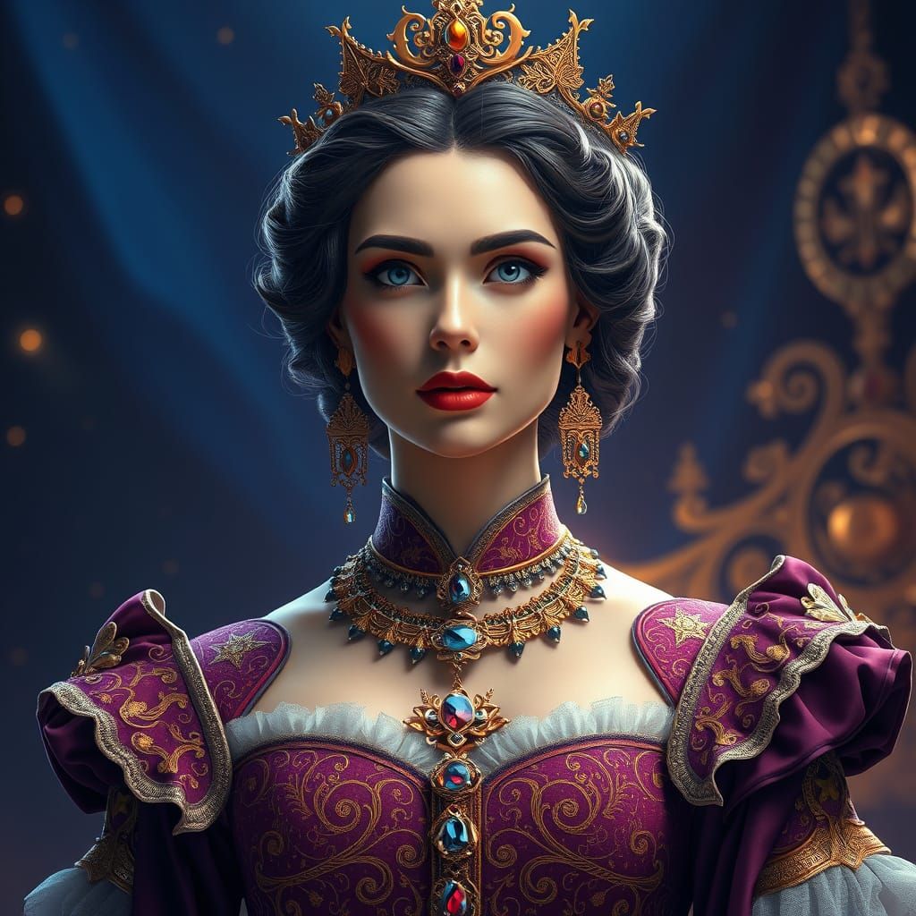 Regal Baroque Queen in Ethereal Blue and Gold