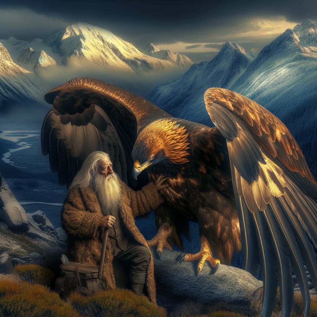Golden Eagle Comforts Prospector in Mountain Landscape