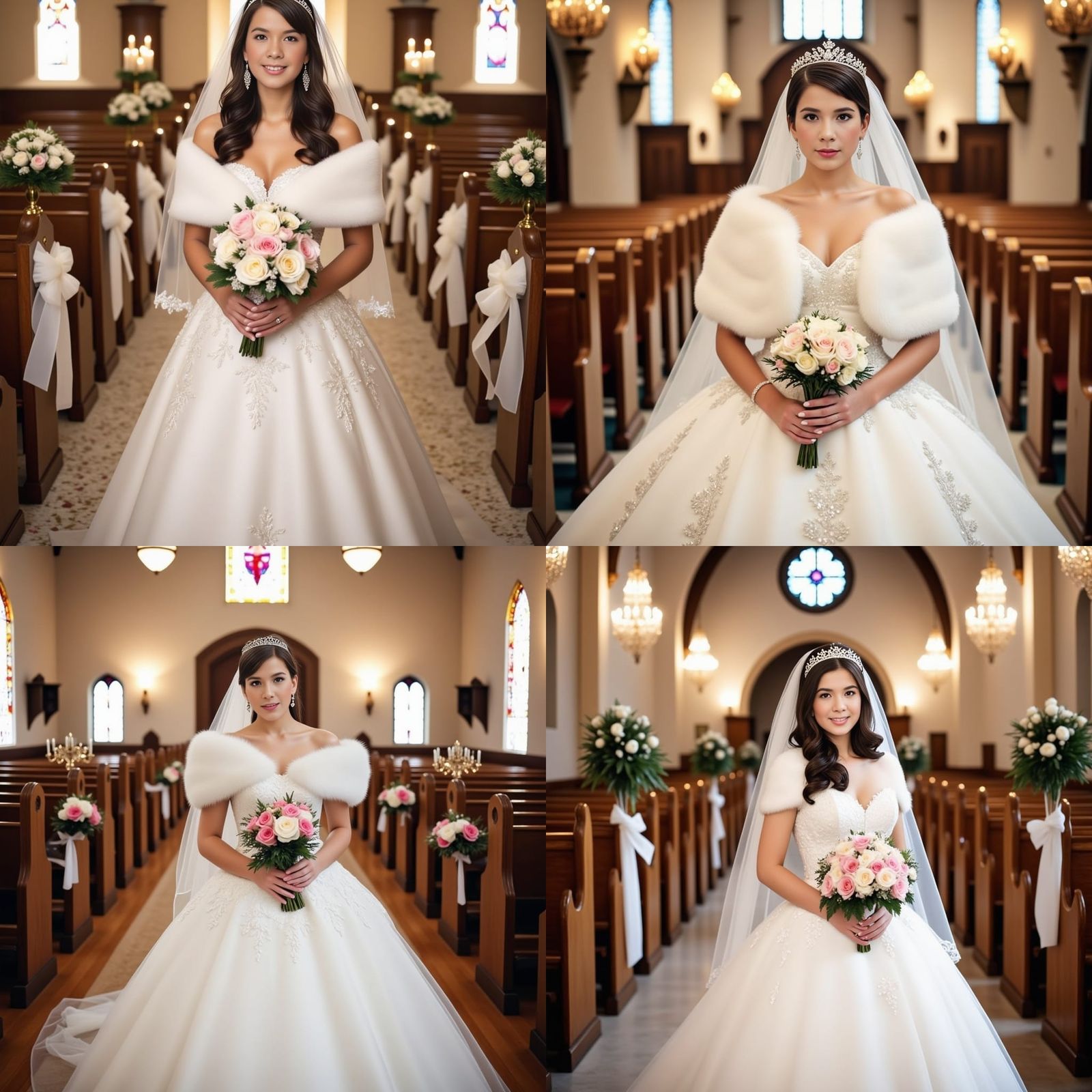 Elegant Bride in White Gown: Detailed Matte Painting