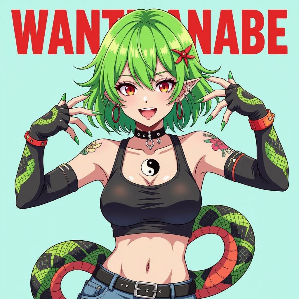 Anime Girl Wantanabe with Snake Hair and Tail