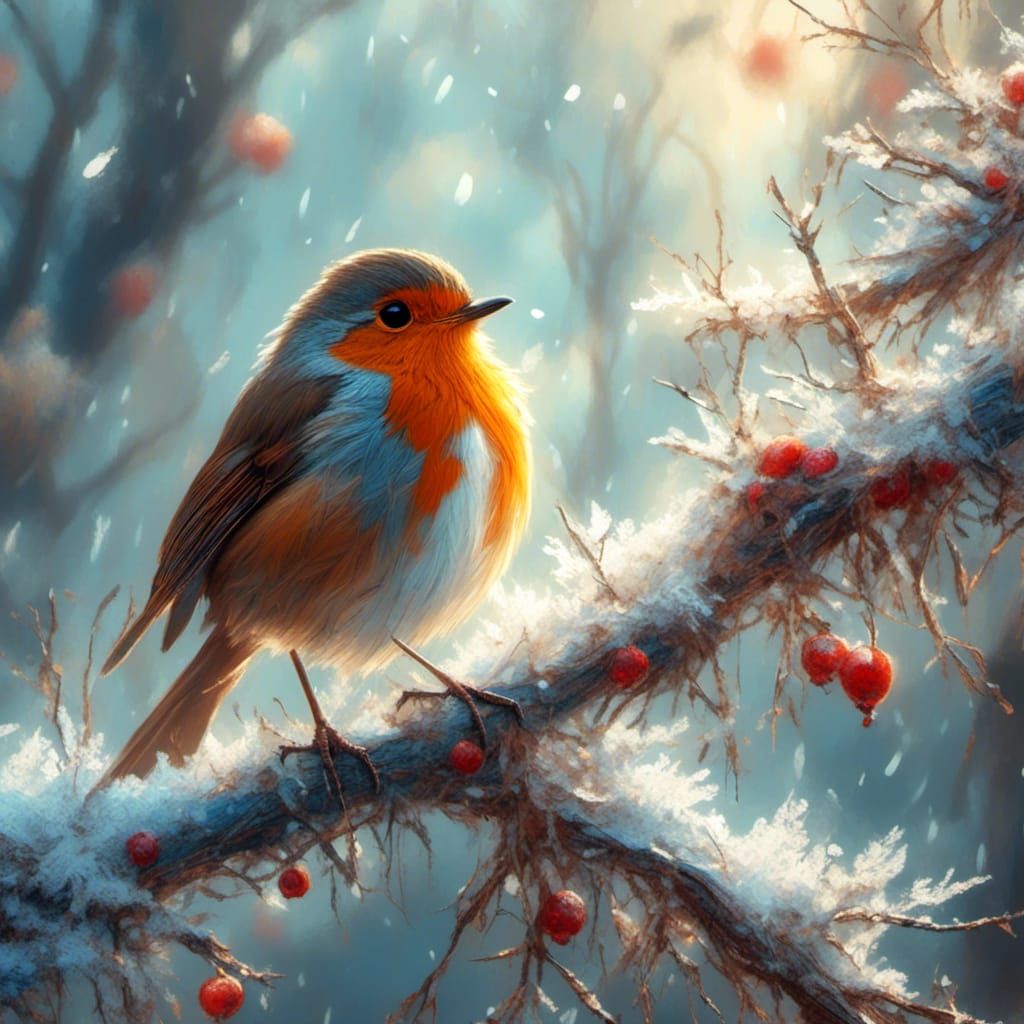 Robin in Winter Wonderland Digital Painting
