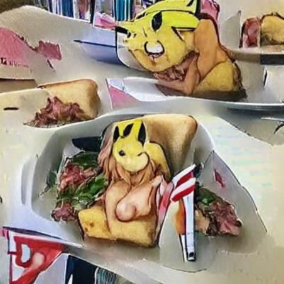 Surprised Pikachu Eating a Sandwich