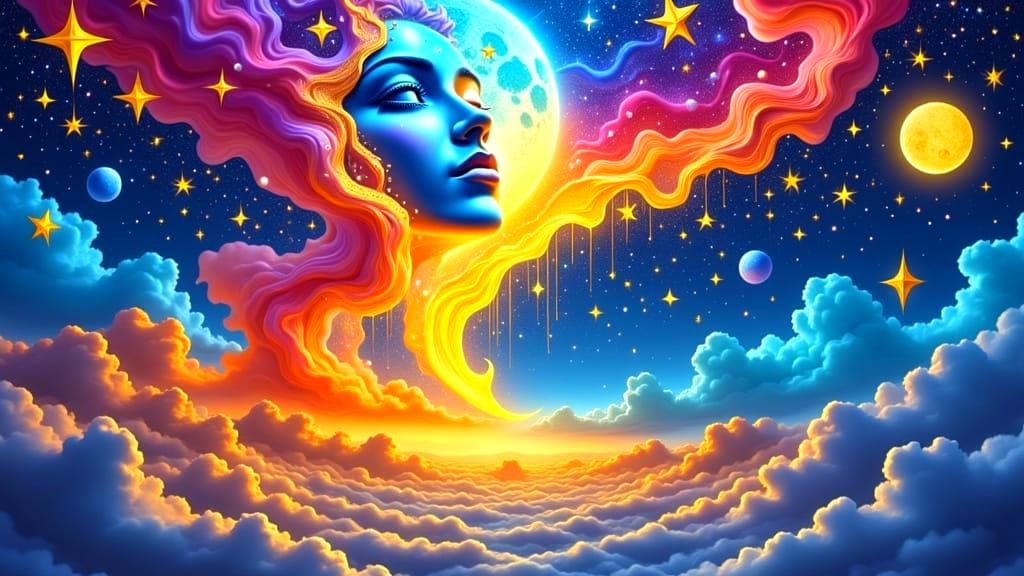 Enchanted Cosmic Skies in Vibrant Rainbow Hues