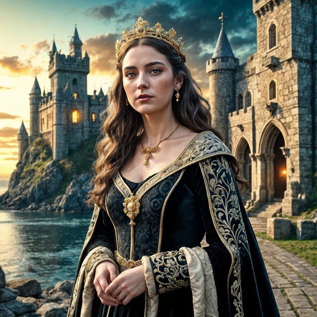 Brunhild in Medieval Castle, Photorealistic Aurora