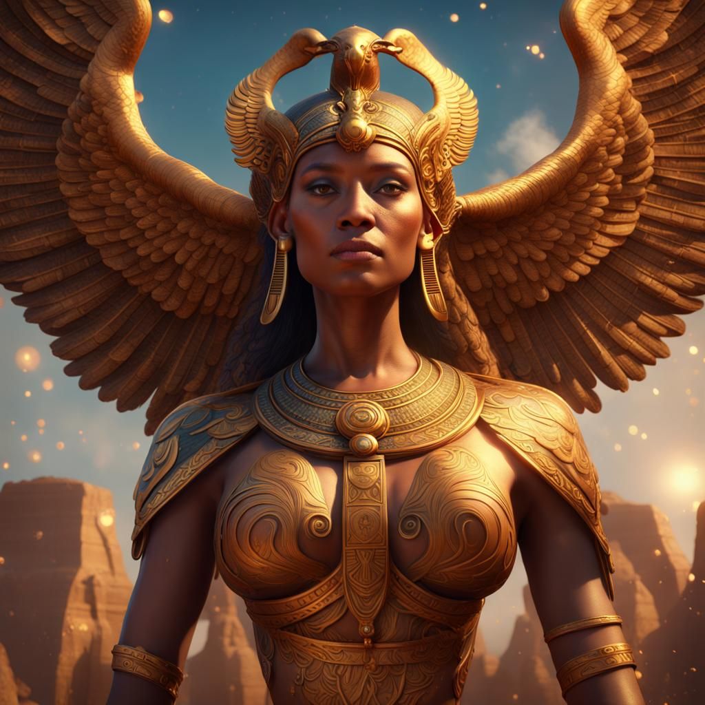 Golden Phoenix Sphinx with Hieroglyphs, Fantasy Art