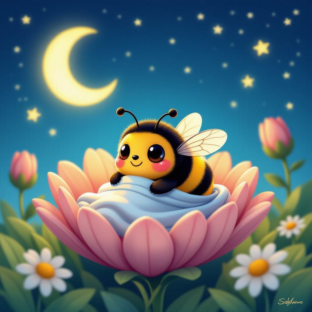 Sleepy Bumblebee's Bedtime in Kawaii Style
