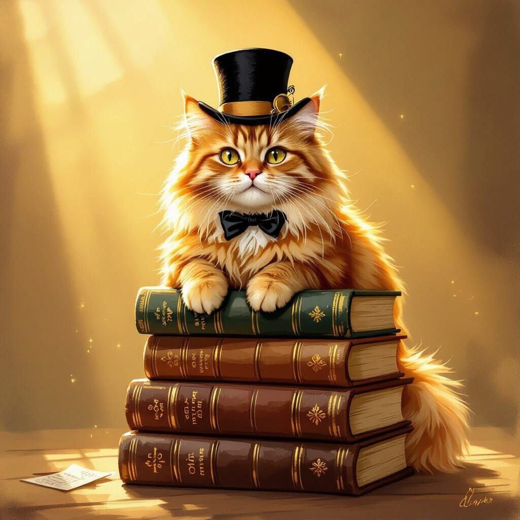 Cat in Top Hat, Vintage Storybook Illustration