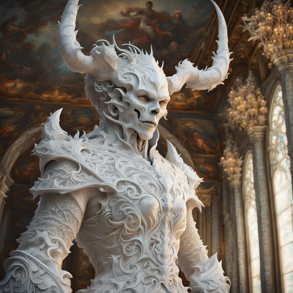 Rococo Gothic Demon in White Filigree Armor