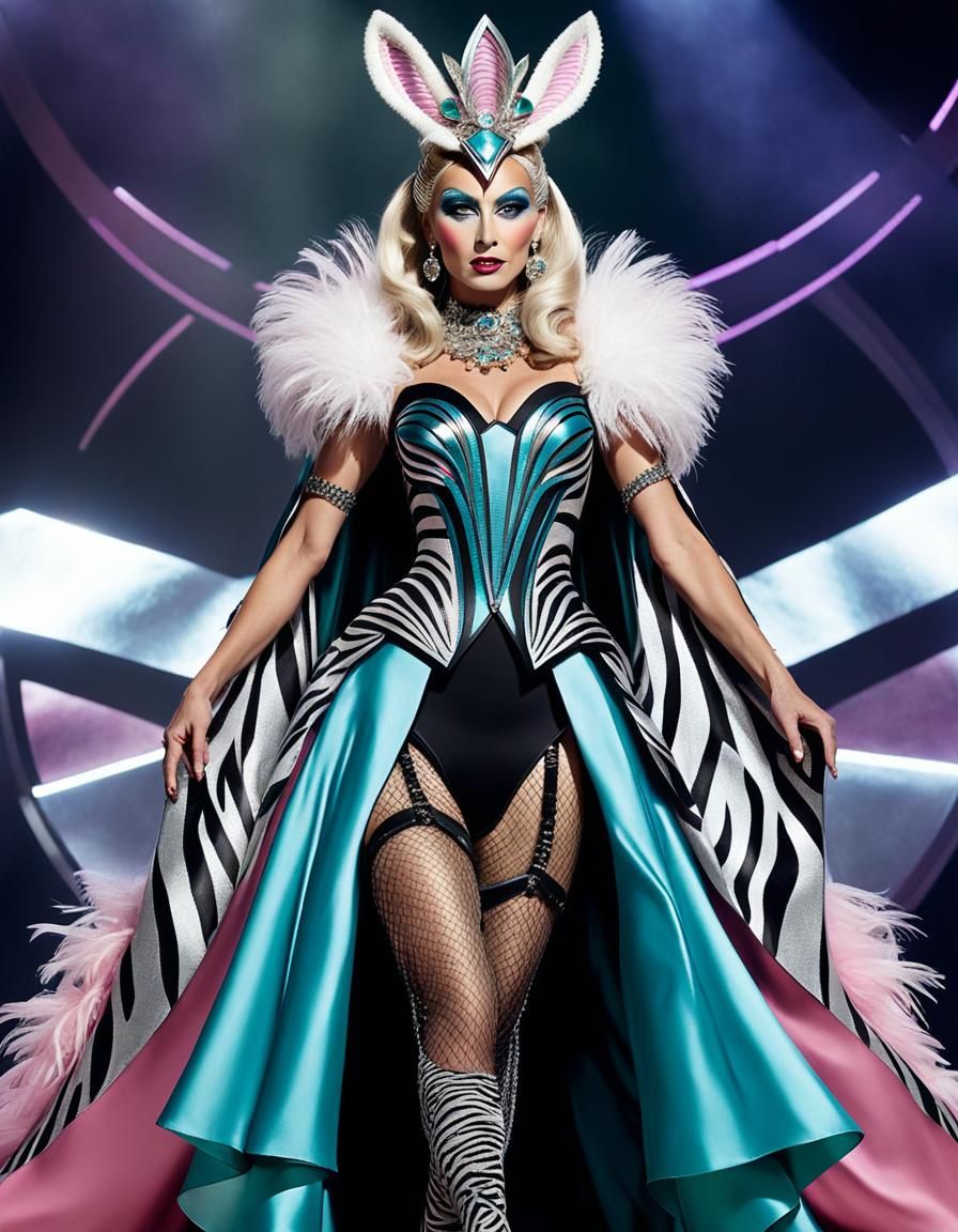 Glamorous Elderly Pop Star in Zebra Gown