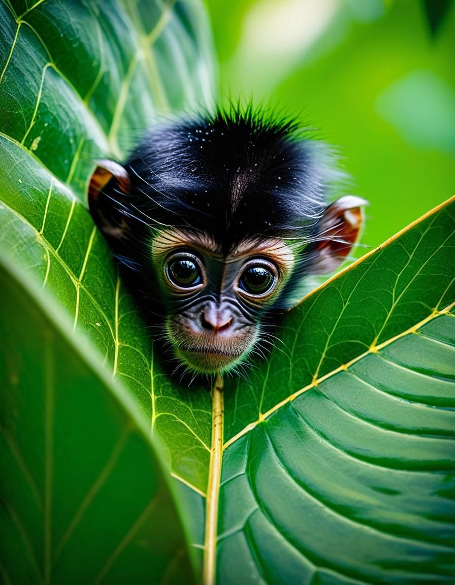 Baby Spider Monkey Peeking: National Geographic Style