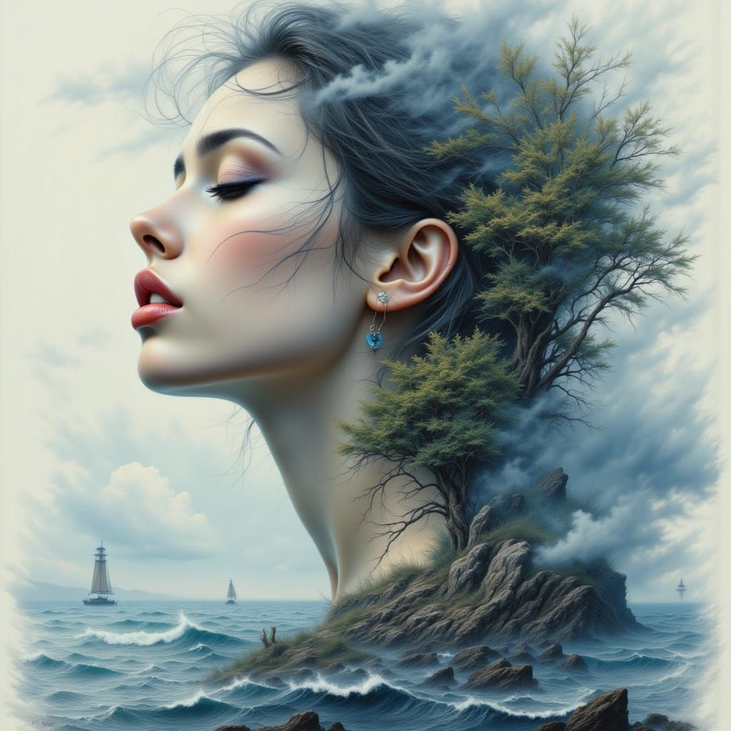 Dreamlike Double Exposure Portrait in Pastel Shades