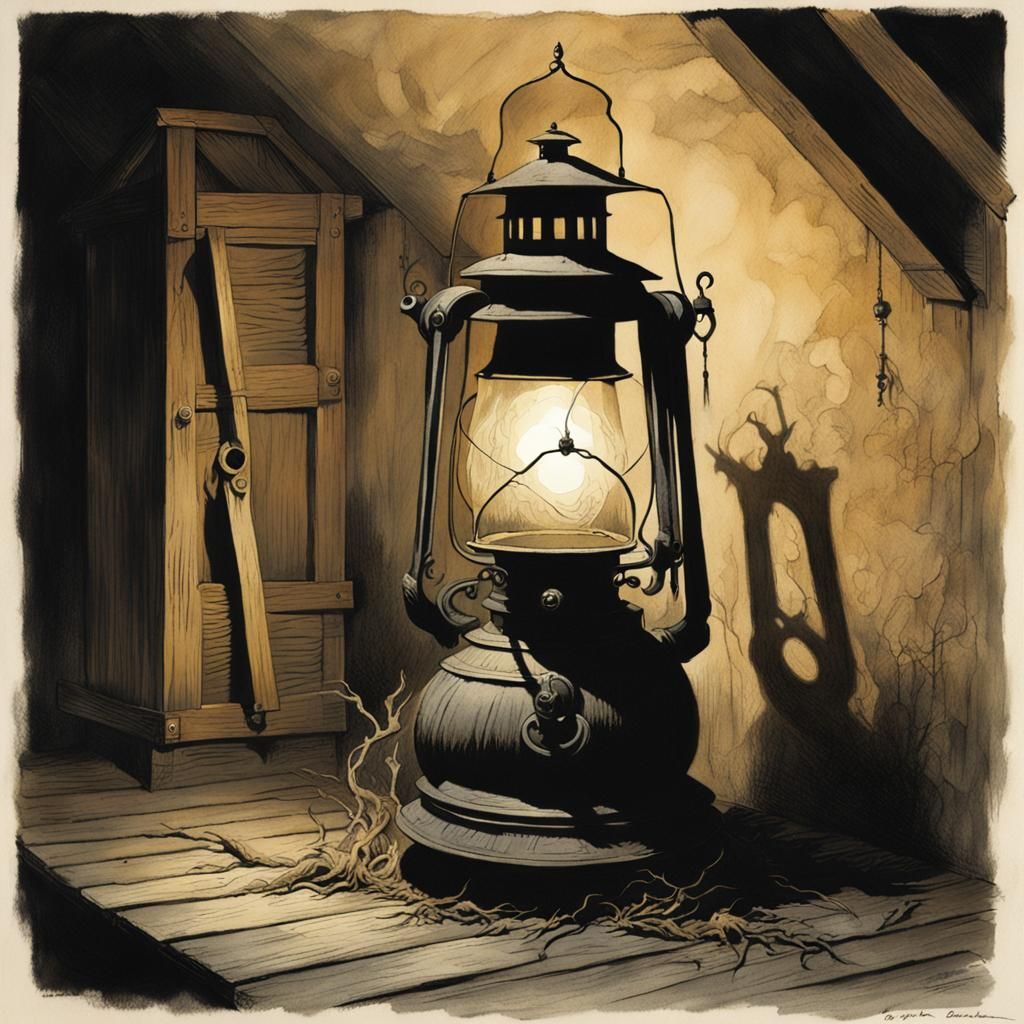 Creepy Lantern Casts Uncanny Shadows in Grimdark Attic