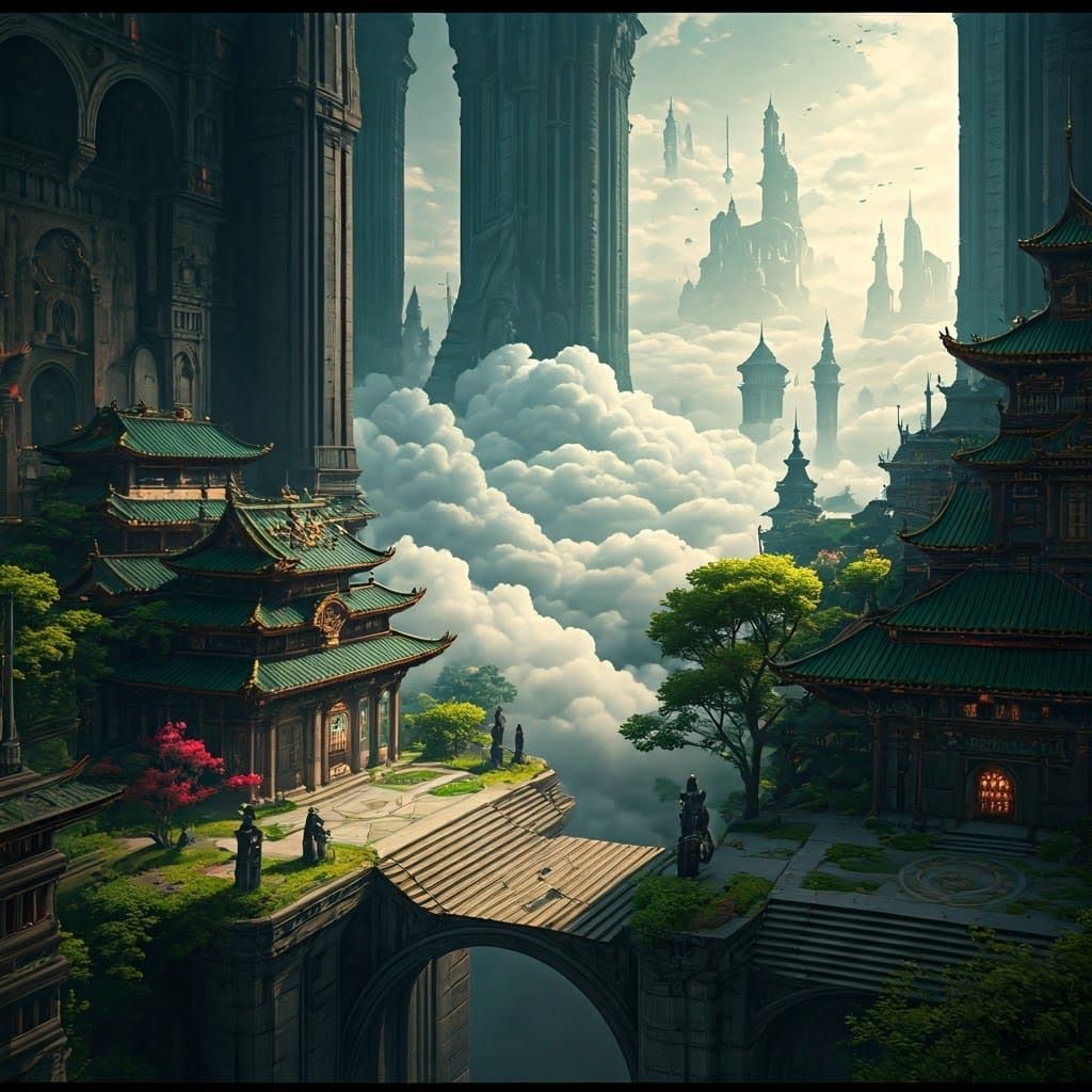 Surreal Cloud Cityscape with Ornate Architecture