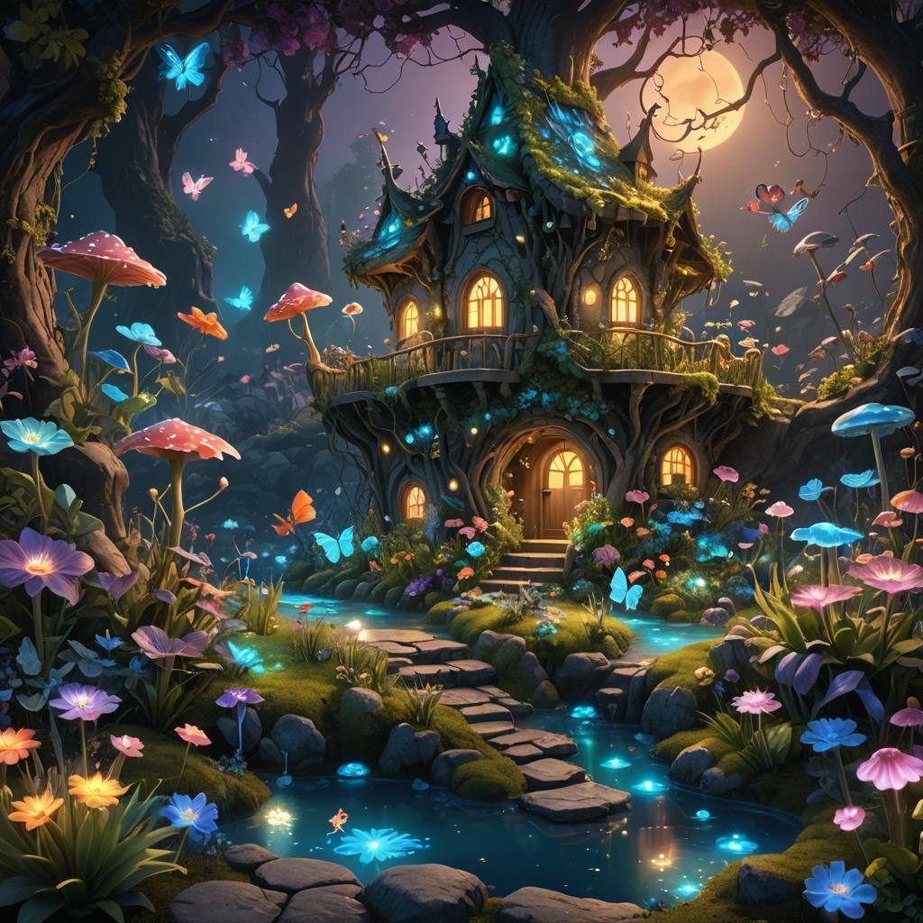 Bioluminescent Fairy Garden: A Fantasy Illustration