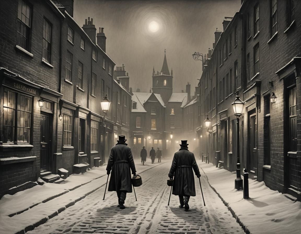 Scrooge's Cold Boxing Day Walk: A Charcoal Drawing