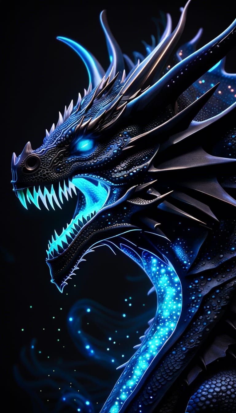 Cosmic Black Dragon with Bioluminescent Accents