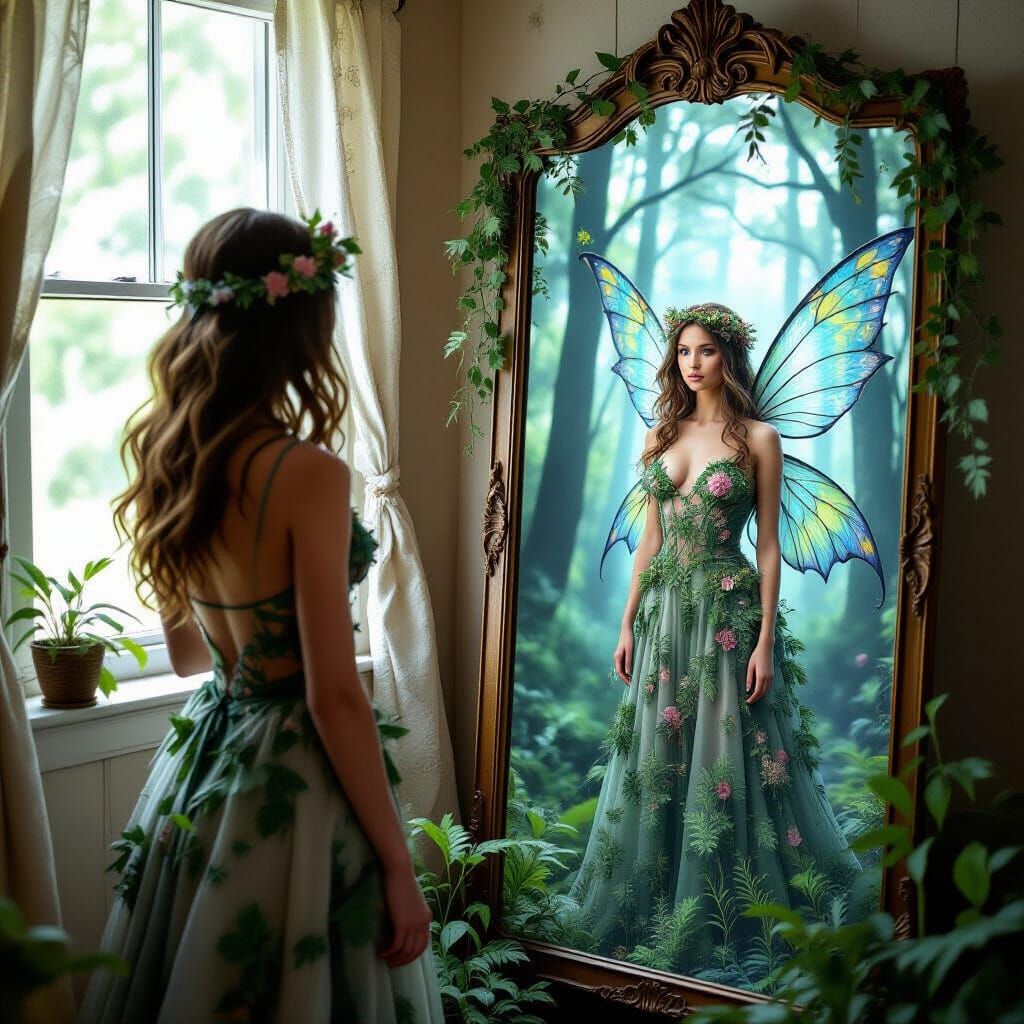 Mystical Fairy Staring Back From the Mirror